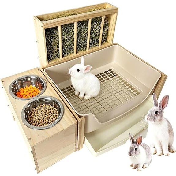 3-in-1 Large Rabbit Hay Feeder with Drawer Litter Box