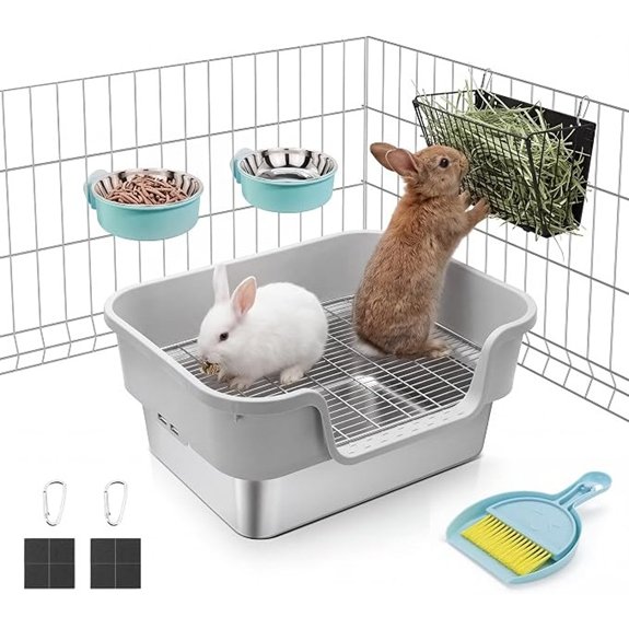 4-in-1 Rabbit Litter Box with Hay Feeder for Bunnies 16.9x13.4x7.8 Inches