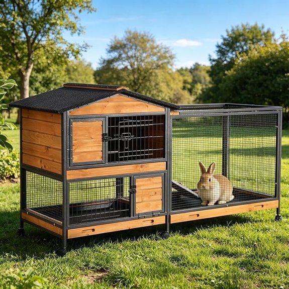 Rabbit Hutch Bunny Cage with Casters and Waterproof Roof