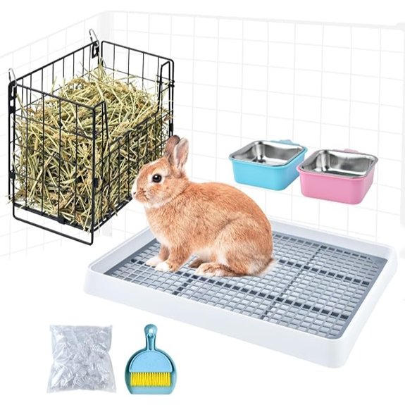 Rabbit Litter Box with Hay Feeder and Bowls