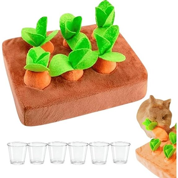 Upgraded Rabbit Enrichment Hide and Seek Snuffle Mat with Plush Carrot