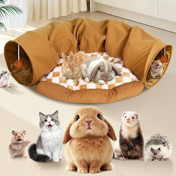 Spardar 2-in-1 Bunny Tunnel Bed with Removable Mat Hideout Khaki