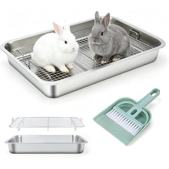 FHTONGE Stainless Steel Rabbit Litter Box Removable Sifting Large Grids