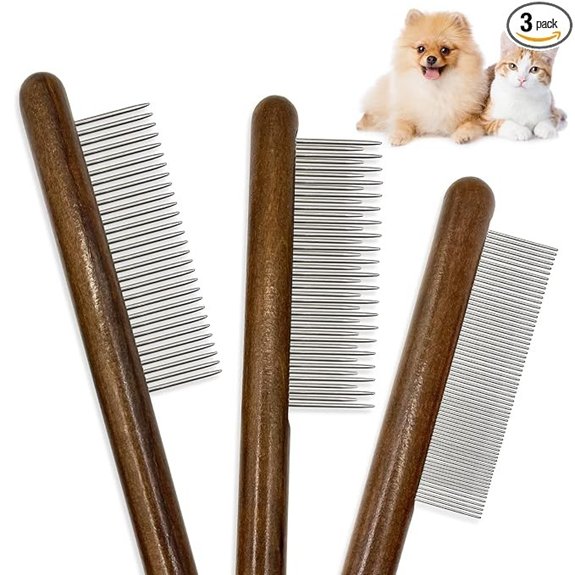 3-Pack Solid Wood Cat Comb with Stainless Steel Teeth