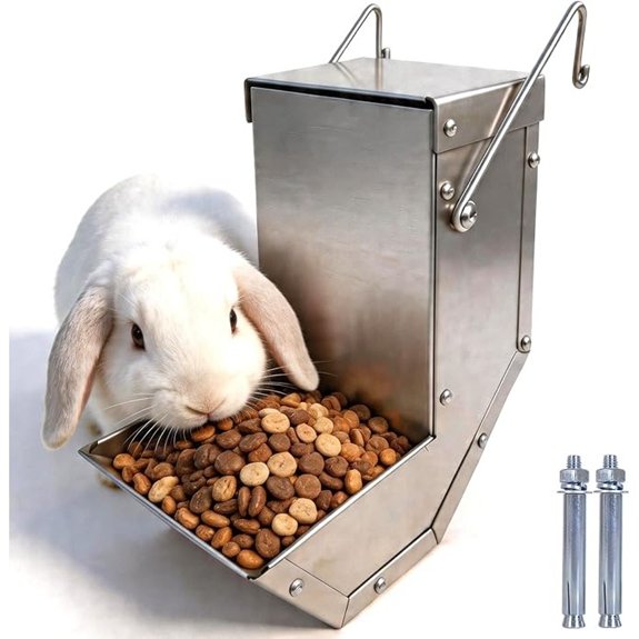 Rabbit Feeder Stainless Steel Gravity Trough with Lid (4 Inch)
