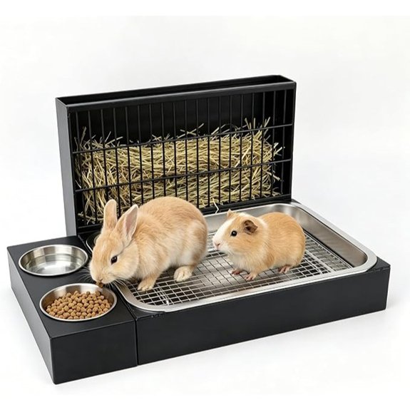 3-in-1 Stainless Steel Rabbit Litter Box with Hay Feeder