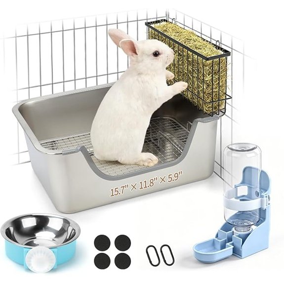 BWOGUE Stainless Steel Rabbit Litter Box Bunny Litter Box with Hay Feeder