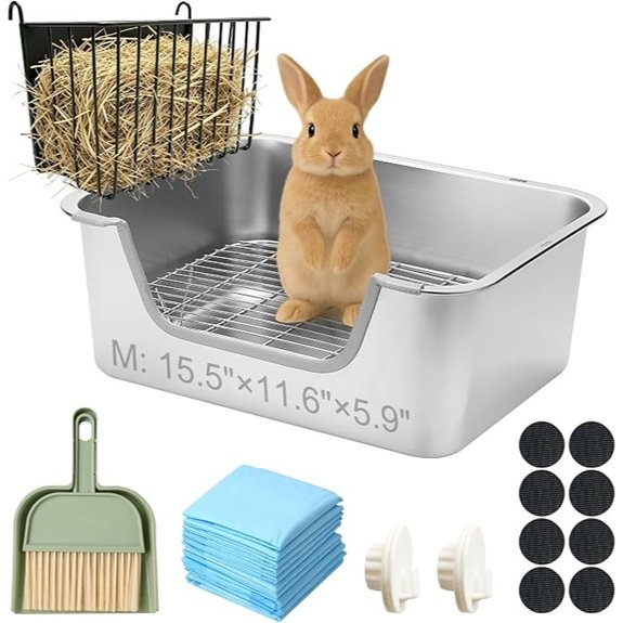 Stainless Steel Rabbit Sifting Litter Box (M & Hay Feeder)