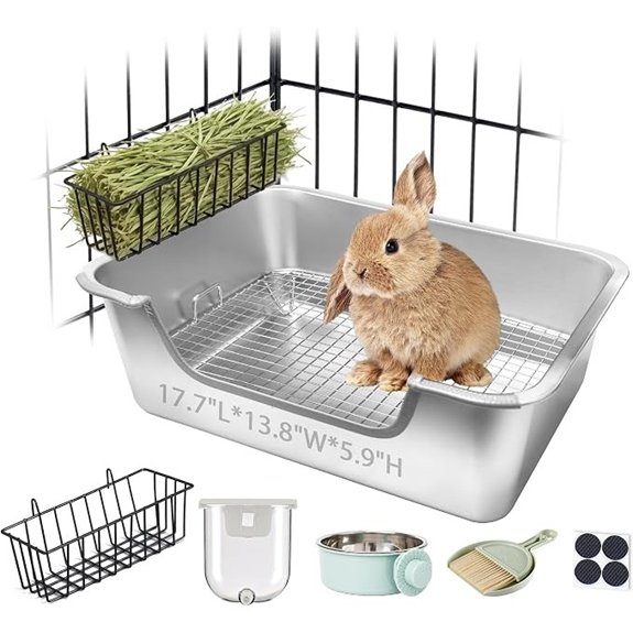 Stainless Steel Rabbit Litter Box with Hay Feeder Set for Guinea Pig