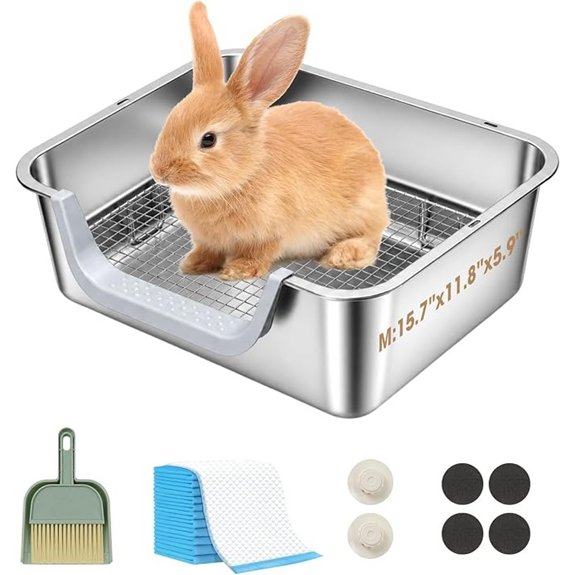 Stainless Steel Rabbit Litter Box M (15.5×11.6×5.9 in)