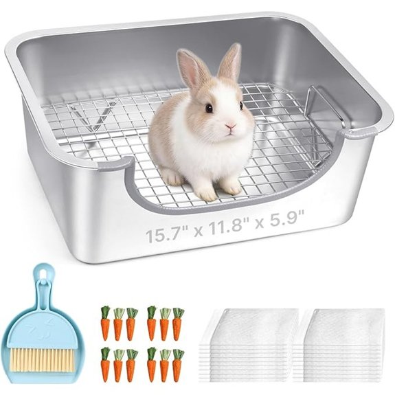 Large Stainless Steel Rabbit Litter Box with Handle for Small Pets