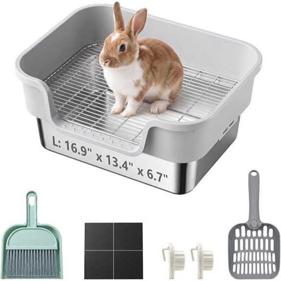 Stainless Steel Rabbit Litter Box with Safety Grid