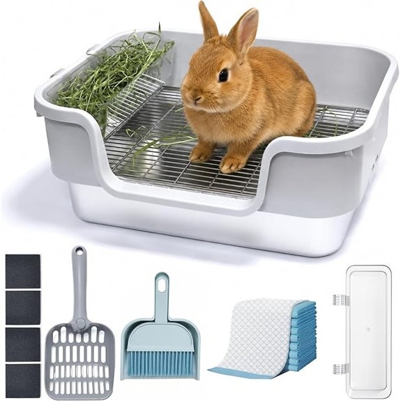 Stainless Steel Rabbit Litter Box with Hay Feeder
