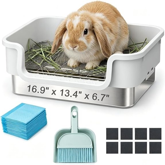Stainless Steel Sifting Litter Box for Rabbit Bunny 16.9×13.4x6.7 inch