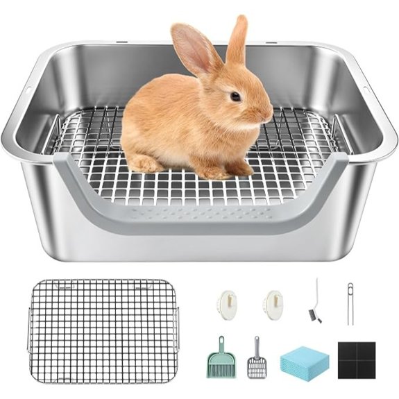 Rabbit Litter Box with Stainless Steel Grate and Entry Guard