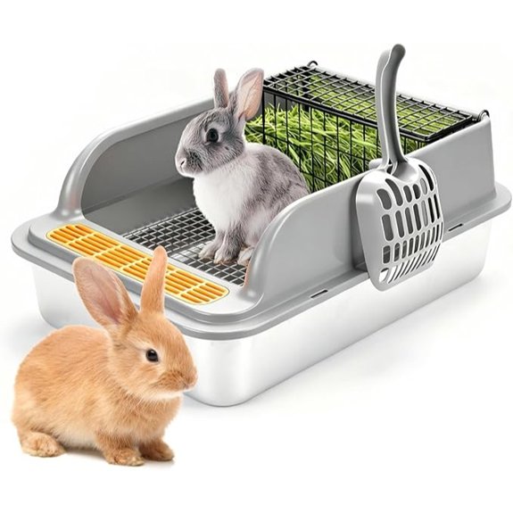 Stainless Steel Large Rabbit Litter Box with Hay Feeder