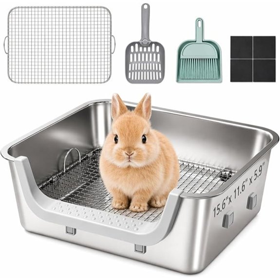 Stainless Steel Rabbit Litter Box Large Bunny Litter Tray with Sift Grid