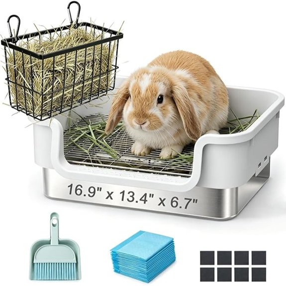 Stainless Steel Sifting Litter Box for Rabbit Bunny 16.9×13.4×6.7 inch