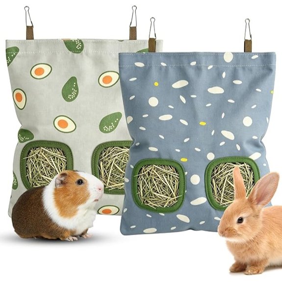 Rabbit Hay Bag 2 Pack - 2 Holes Hanging Bunny Hay Feeder Holder