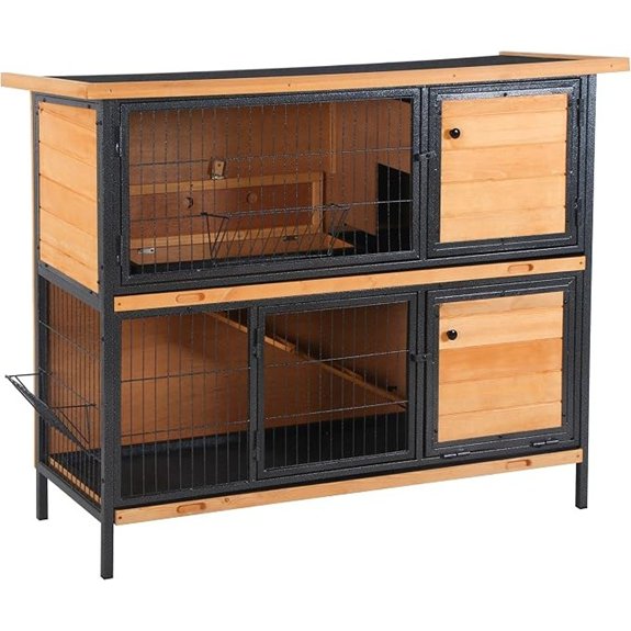 PawHut 48 2-Story Large Rabbit Hutch with Metal Frame Ramp for Rabbits