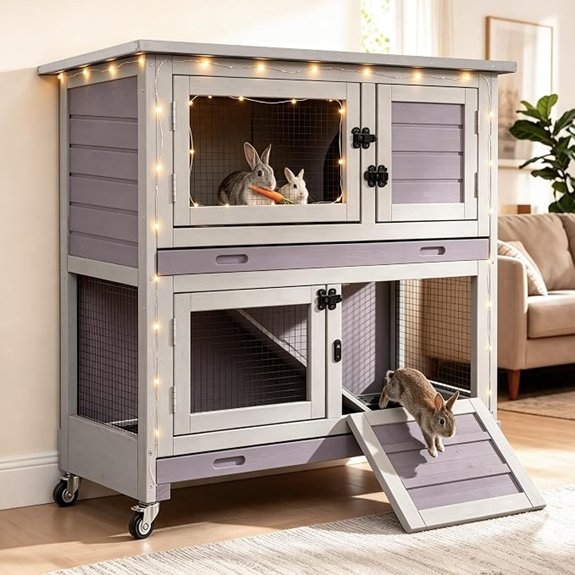 Suumerpety 2-Story Wooden Rabbit Hutch for Rabbits and Guinea Pigs