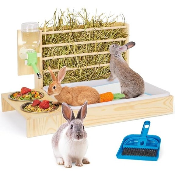 4 in 1 Wooden Bunny Hay Feeder Litter Box Water Bottle Bowls