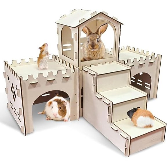 PINVNBY Wooden Rabbit Hideout with Climbing Tunnel