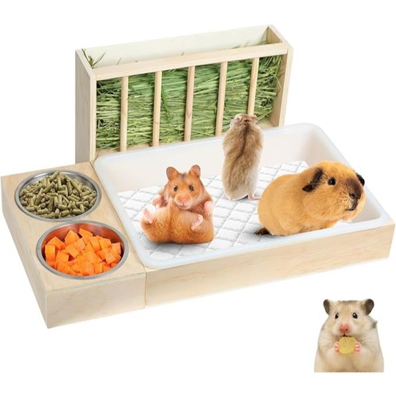 3-in-1 Wooden Rabbit Hay Feeder with Litter Box
