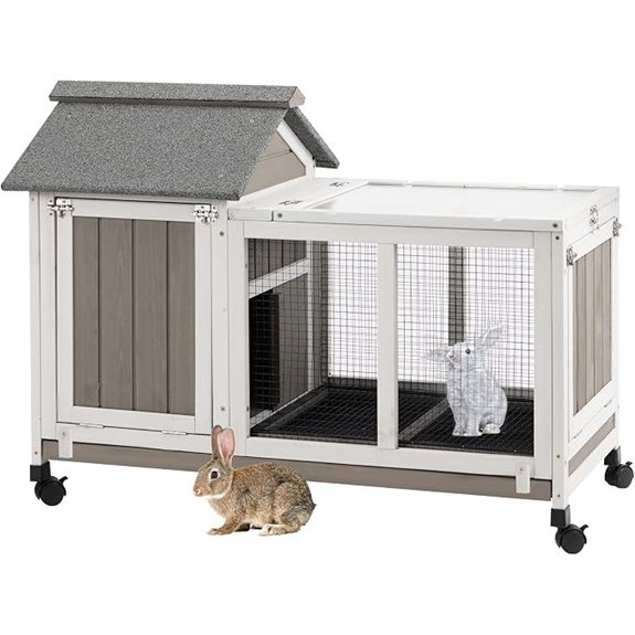 Gowoodhut Wooden Rabbit Hutch with Wheels and Asphalt Roof