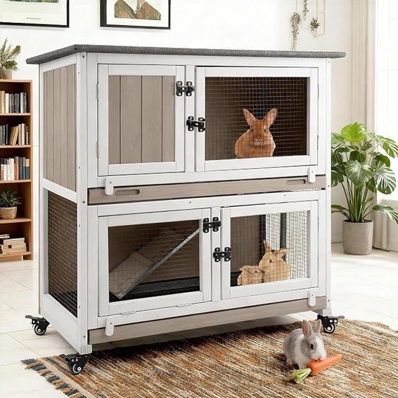 2 Story Wooden Rabbit Hutch with Pull-Out Trays