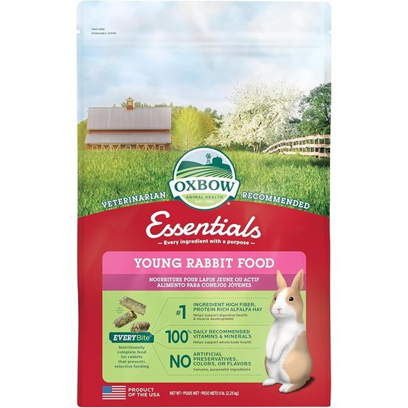 Oxbow Essentials Young Rabbit Food High-Fiber Rabbit Pellets USA 5 lb