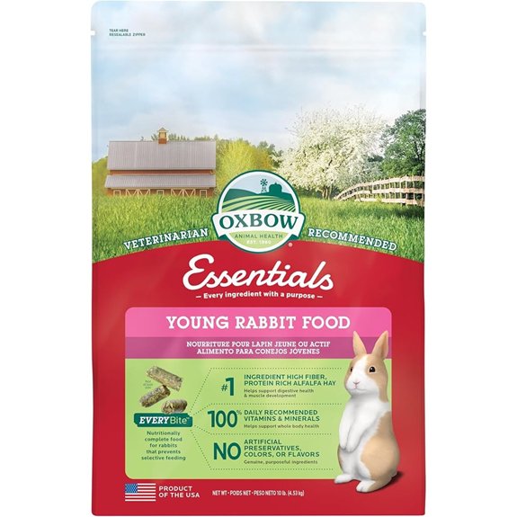 Oxbow Essentials Young Rabbit Food High-Fiber Rabbit Pellets USA 10 lb